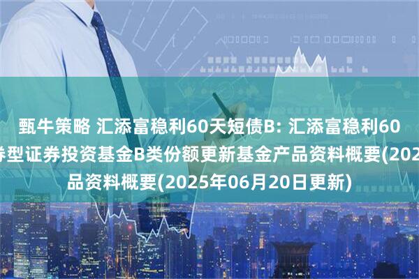 甄牛策略 汇添富稳利60天短债B: 汇添富稳利60天滚动持有短债债券型证券投资基金B类份额更新基金产品资料概要(2025年06月20日更新)